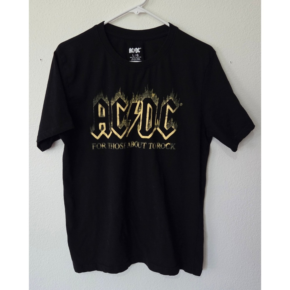 AC/DC Official For Those About To Rock Black Yellow Flaming Graphic T Shirt L
